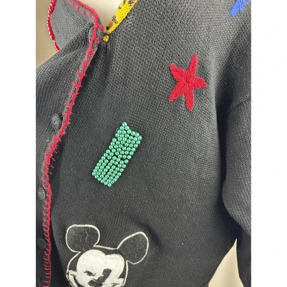 Rare Vtg Mickey & Co Oversized Cardigan Embellished Beaded Embroider Academic 3X - Picture 9 of 16